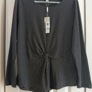 Charlie Paige Women's Black & White Striped Twist-Front Long Sleeve Top XL NWT